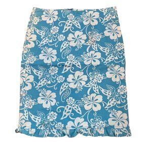 Vintage y2k O’Neill Blue and white Hawaiian print skirt size large  Has stains a